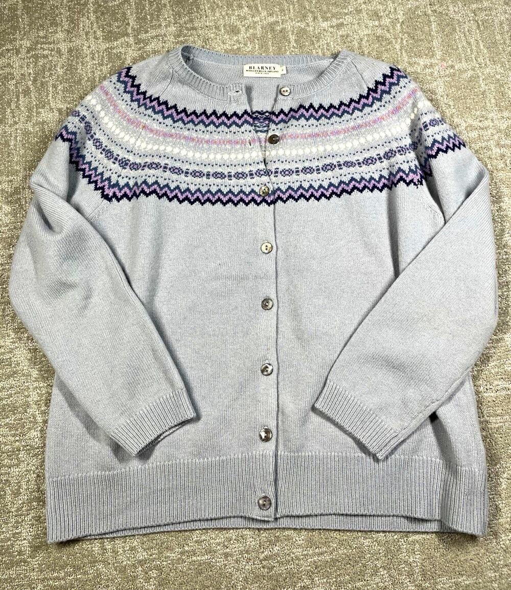 Blarney Woollen Mills Womens Wool Knit Fair Isle Button Cardigan Sweater XL
